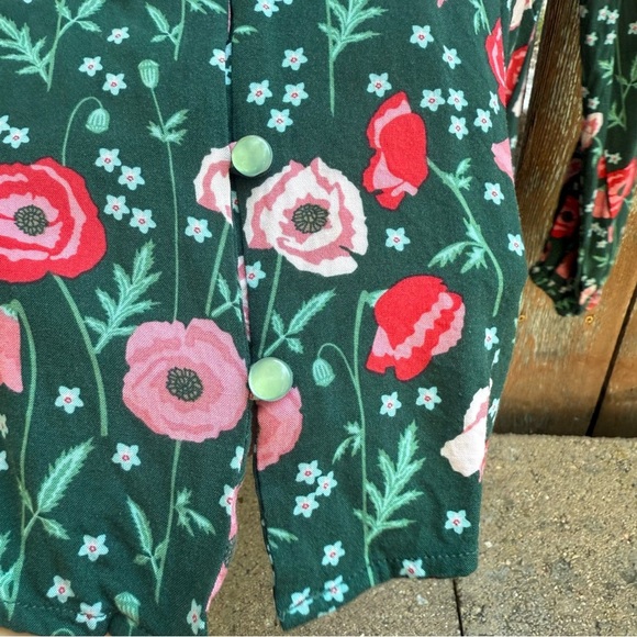 MATILDA JANE Women Pink Green Floral Yesteryear Tunic Peplum Blouse Size Medium - Picture 8 of 14